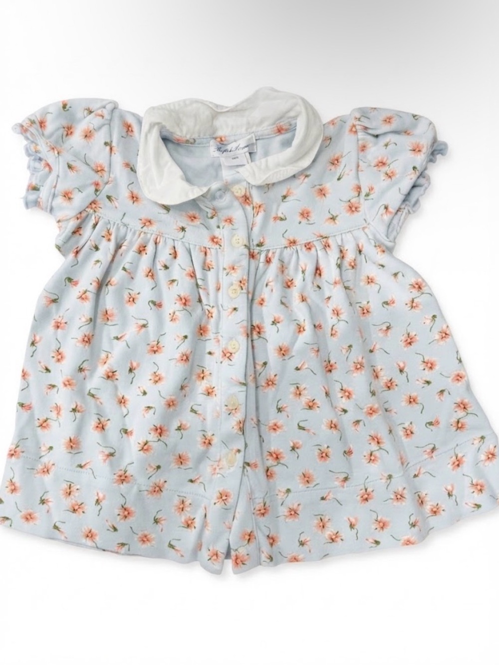 Ralph Lauren Pale Blue Floral Button-Front Top with White Collar